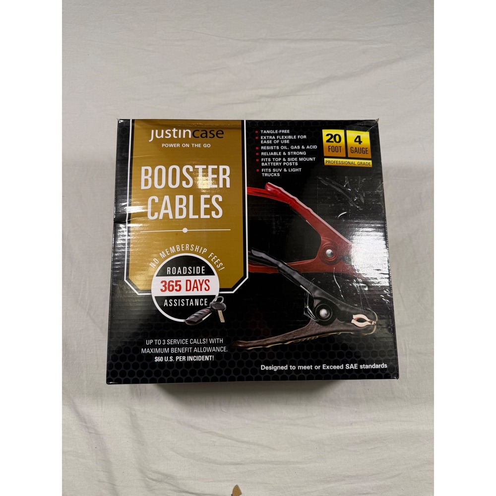 JustinCase Booster Cables Automotive 20ft Red NEW 4 Gauge Professional Grade